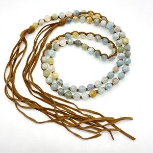 Natural Stone Beads Leather Suede Tassels Belt Or Necklace Bohemian Artisan Vibe